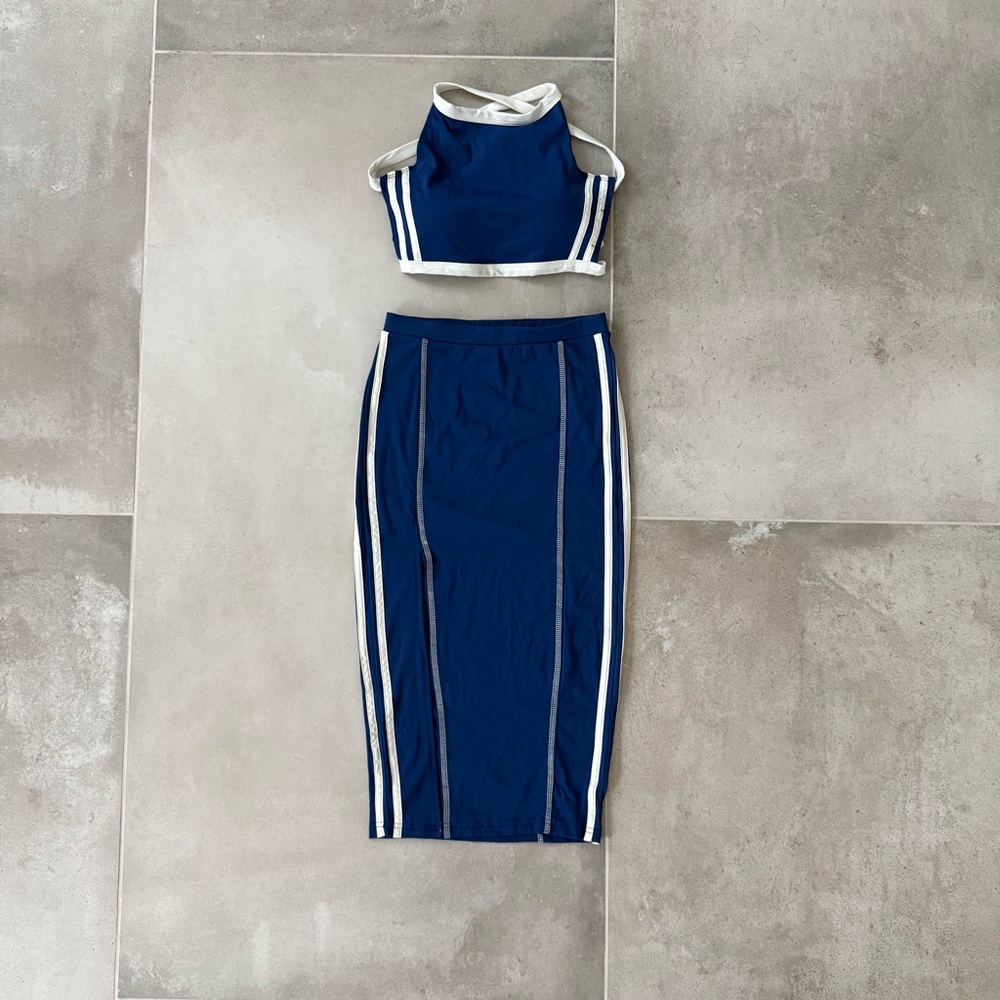 [SOLD] - Blue/White Top and Skirt Set